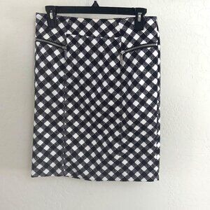 Michael Kors Straight Skirt with Zipper Accents - Black/White Plaid - Size 4